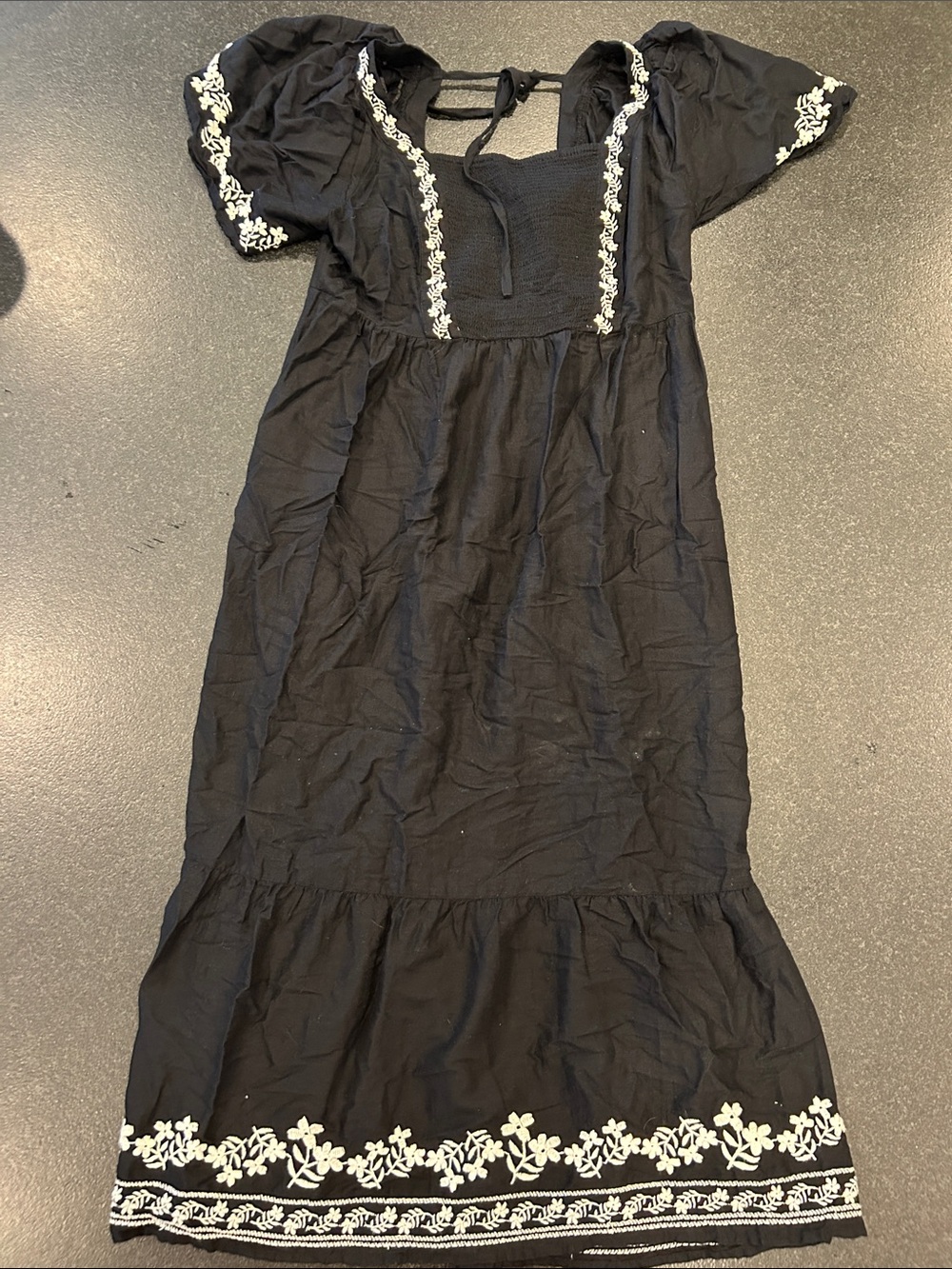 Old Navy Black Maxi Dress with White Floral Embroidery